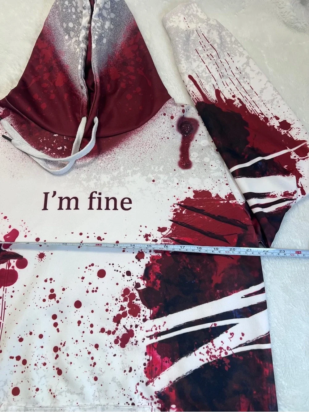 Men’s Blood Splatter I’m Fine Graphic Hoodie Gothic Metal Punk Size L